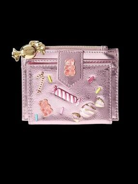🍬🧸Betsey Pink Metallic Kitch Candy Bifold Winter Christmas Holiday Wallet NWT